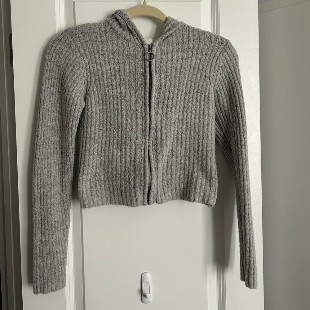 PINK ROSE Cropped Knit Sweater Zip-Up